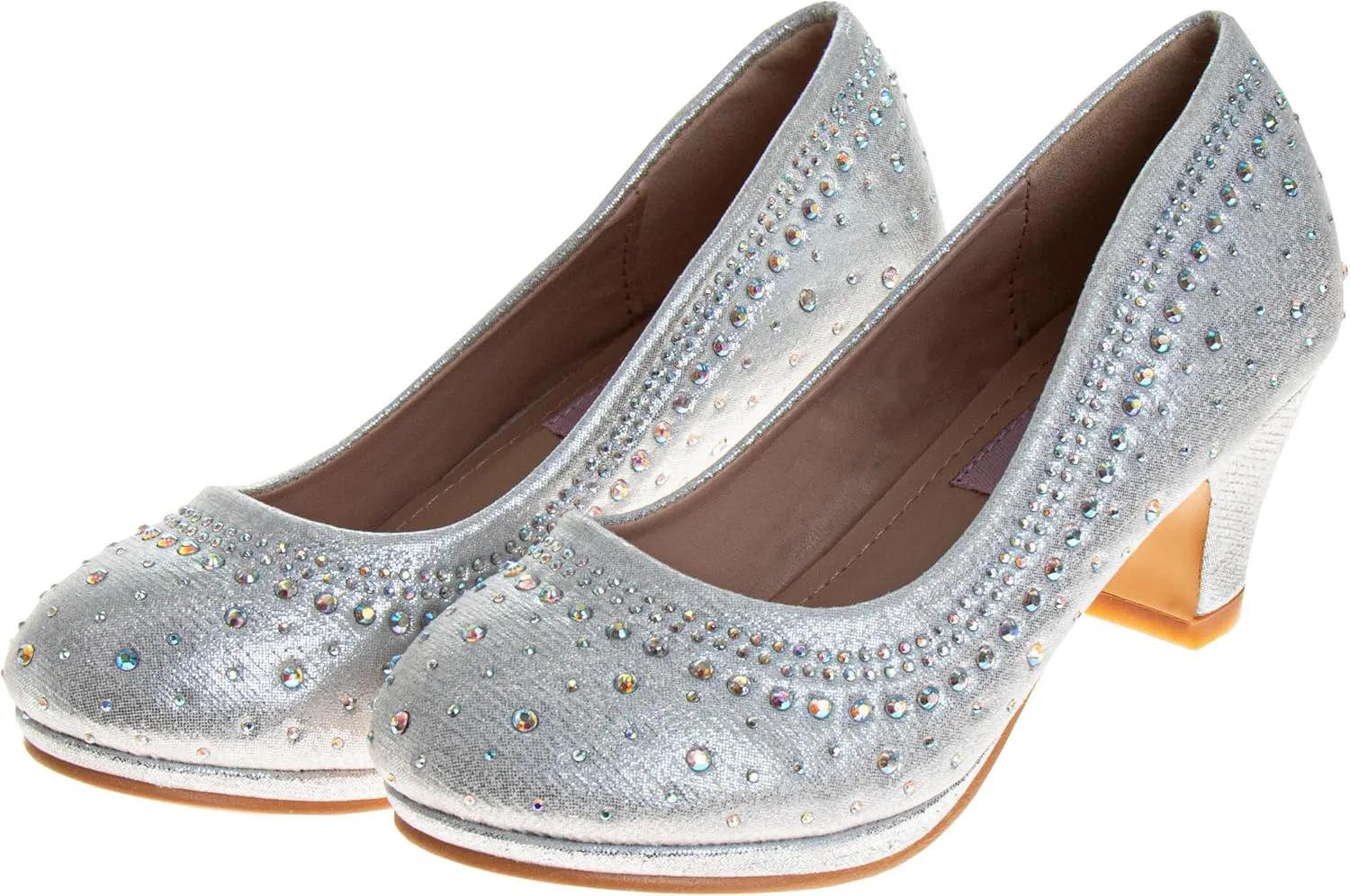 JOSMO Girls Dress Pump - Medium Heeled Bejeweled Dress Shoe - Silver (11-4 Little Kid-Big Kid)