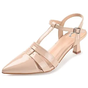 Journee Pointed Toe Kitten Heel Strappy Buckle Ankle Strap Pump for Women - Jazlynn Slingback Fashion Shoe Nude, 8.5