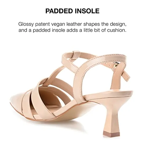 Journee Pointed Toe Kitten Heel Strappy Buckle Ankle Strap Pump for Women - Jazlynn Slingback Fashion Shoe Nude, 8.5