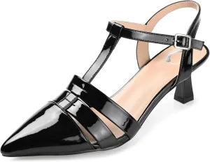 Journee Pointed Toe Kitten Heel Strappy Buckle Ankle Strap Pump for Women - Jazlynn Slingback Fashion Shoe