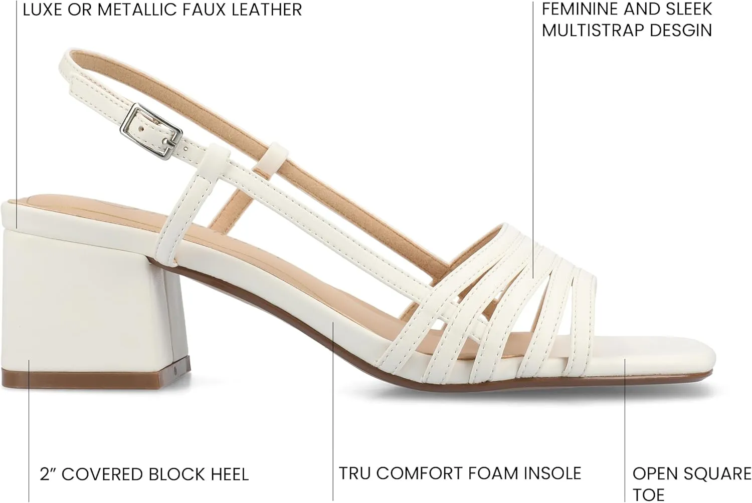 Journee Womens Strappy Buckle Sling Back Covered Block Heel Open Square Toe Shayana Comfort Foam Sandals