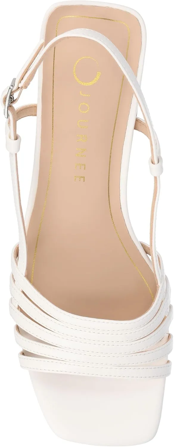 Journee Womens Strappy Buckle Sling Back Covered Block Heel Open Square Toe Shayana Comfort Foam Sandals