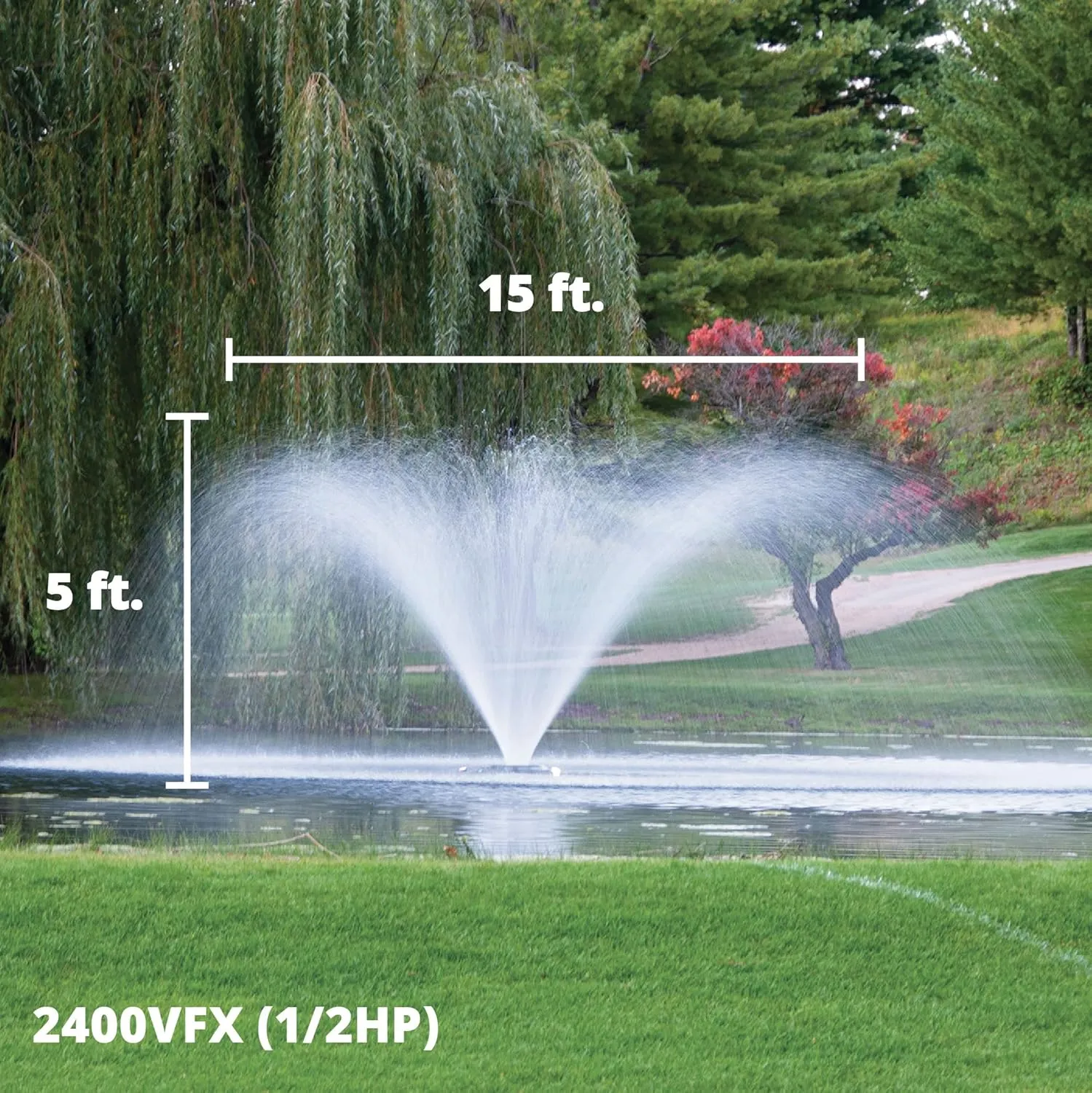 Kasco VFX Series Aerating Pond Fountain - 1/2 Horse Power 120V Single Phase with 100 ft Electric Power Cord | Pond Aerator Pump for Ponds & Lakes | Efficient Pond Aeration Systems