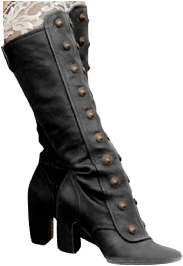 Knee High Boots Women High Heel Winter Boots for Women Fall Fashion Rivet Boots Retro Thigh High Boots High Heel Boot