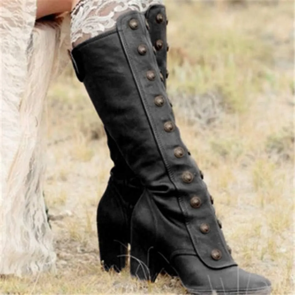 Knee High Boots Women High Heel Winter Boots for Women Fall Fashion Rivet Boots Retro Thigh High Boots High Heel Boot