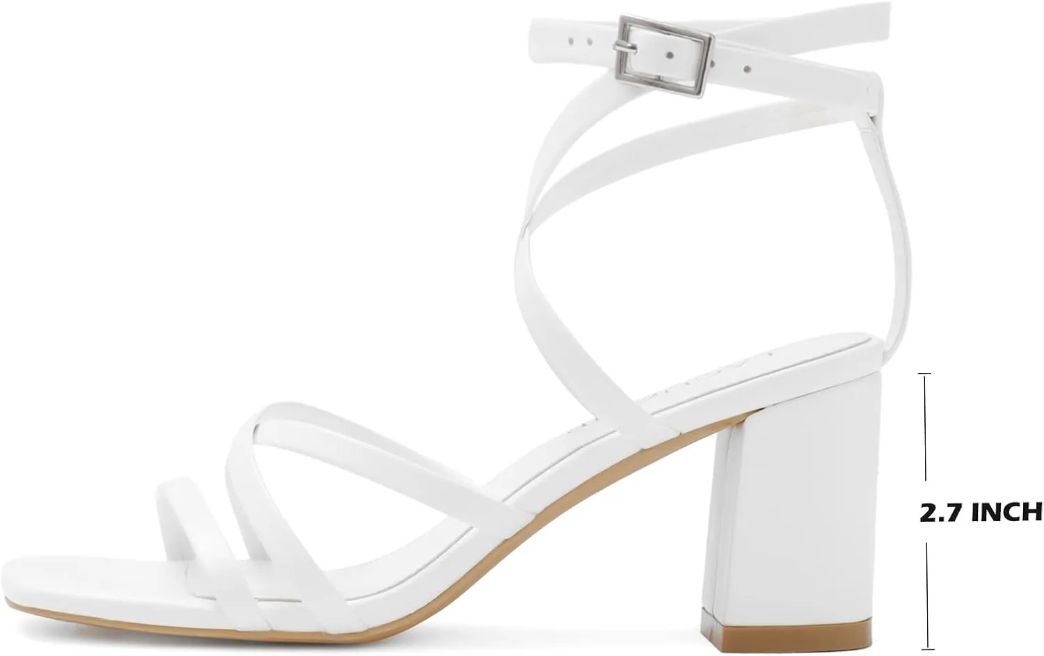 LACUONE Strappy Heels for women Square Toe Chunky Block Heels Ankle Buckle Pump Heeled Sandals