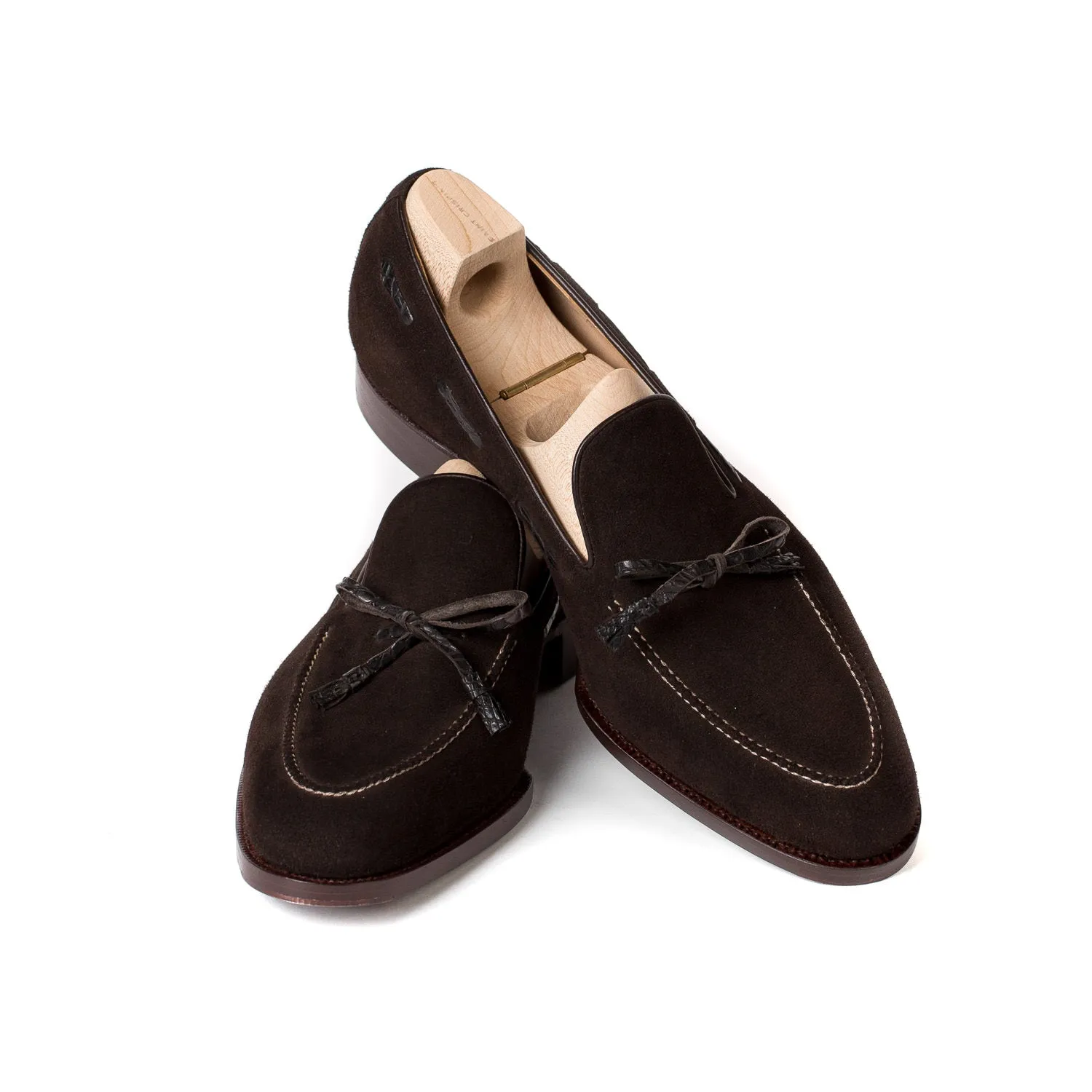 Loop-Loafer "Croc-Tassel" made of Brown Suede - purely handmade