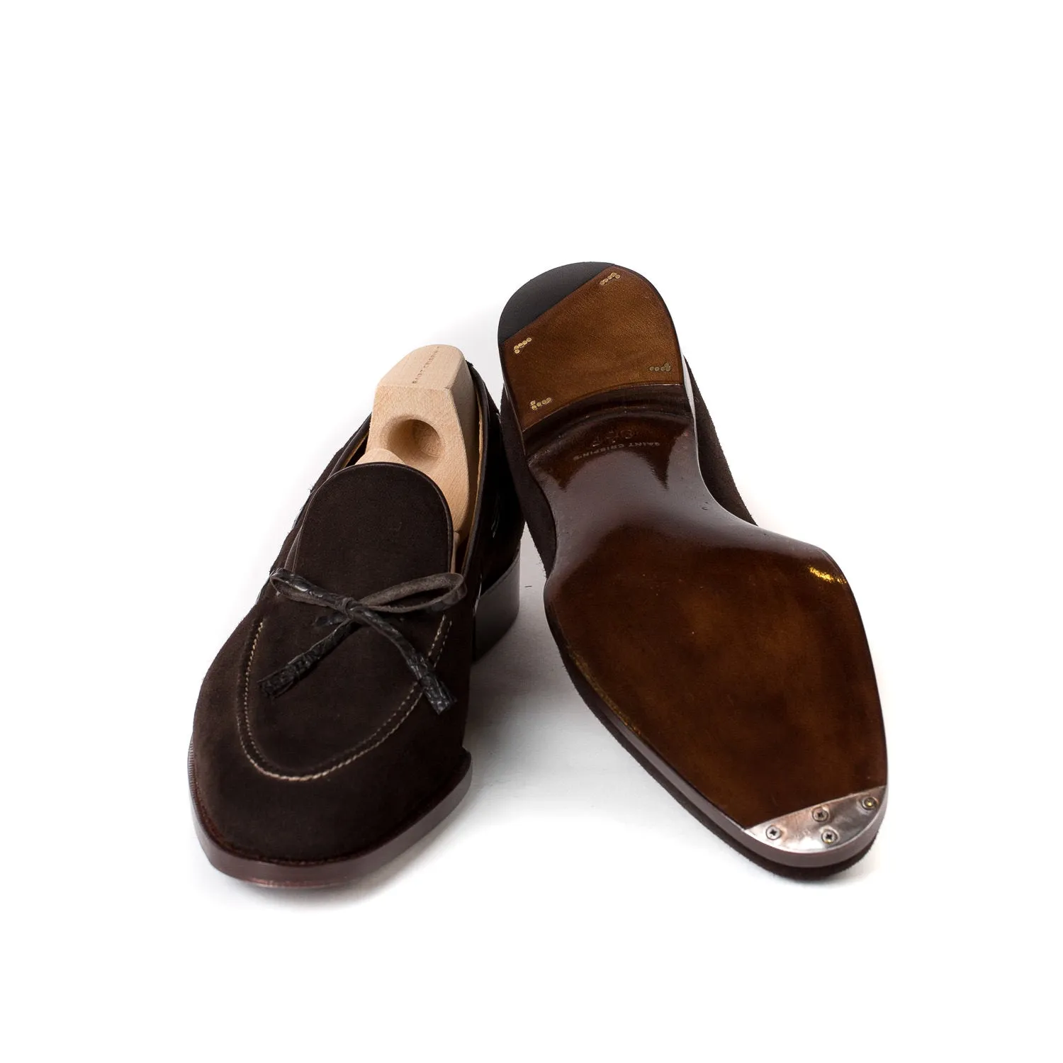 Loop-Loafer "Croc-Tassel" made of Brown Suede - purely handmade