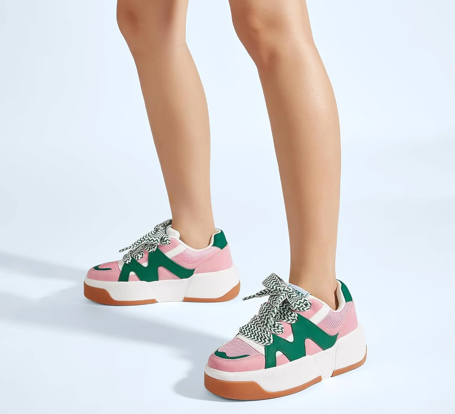 LUCKY STEP Women’s Platform Fashion Sneakers Lace up Casual Faux Leather Comfortable Thick Sole Tennis Walking Shoes