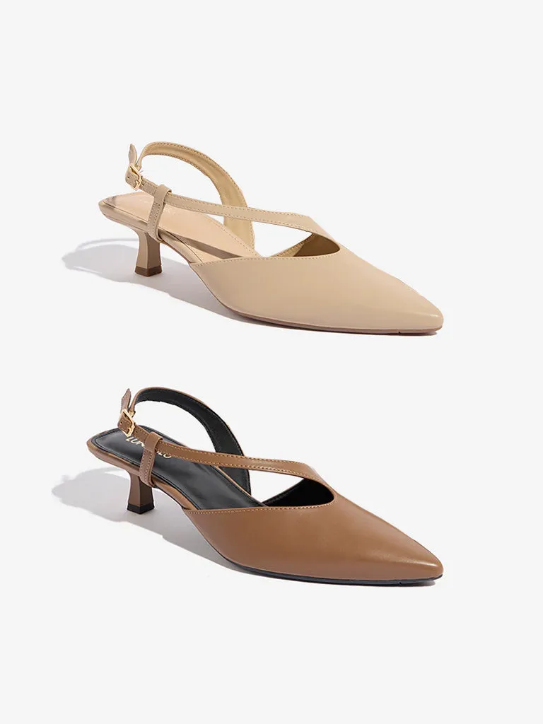 LUNA BLU Brown Asymmetrical Sling-Designed Mules