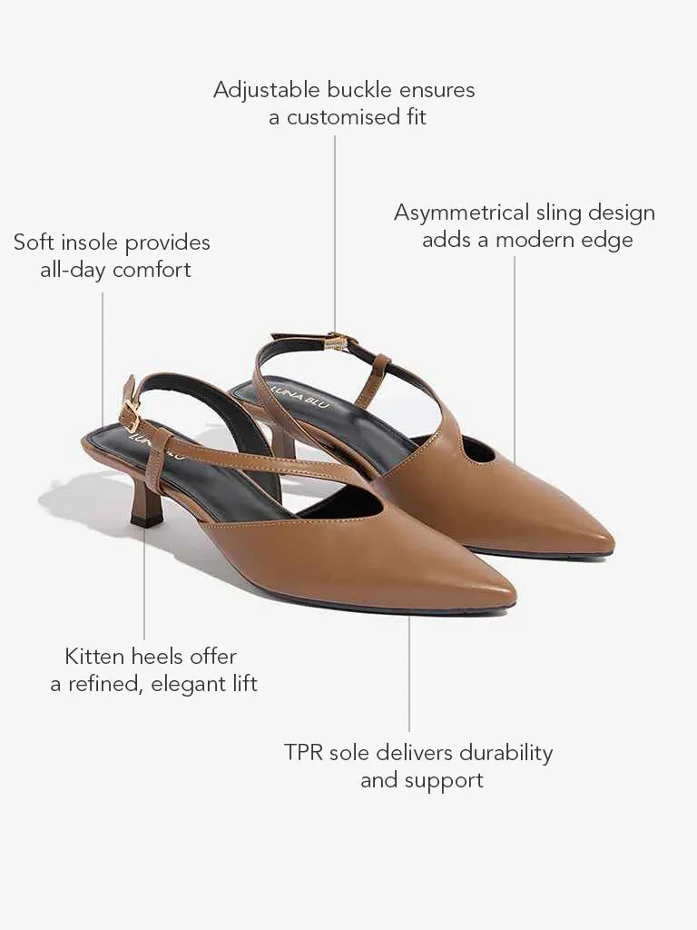 LUNA BLU Brown Asymmetrical Sling-Designed Mules