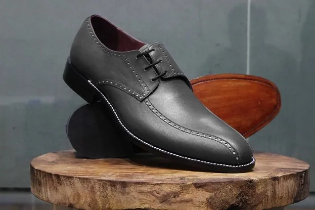 Men's Gray Leather Derby Dress Shoes