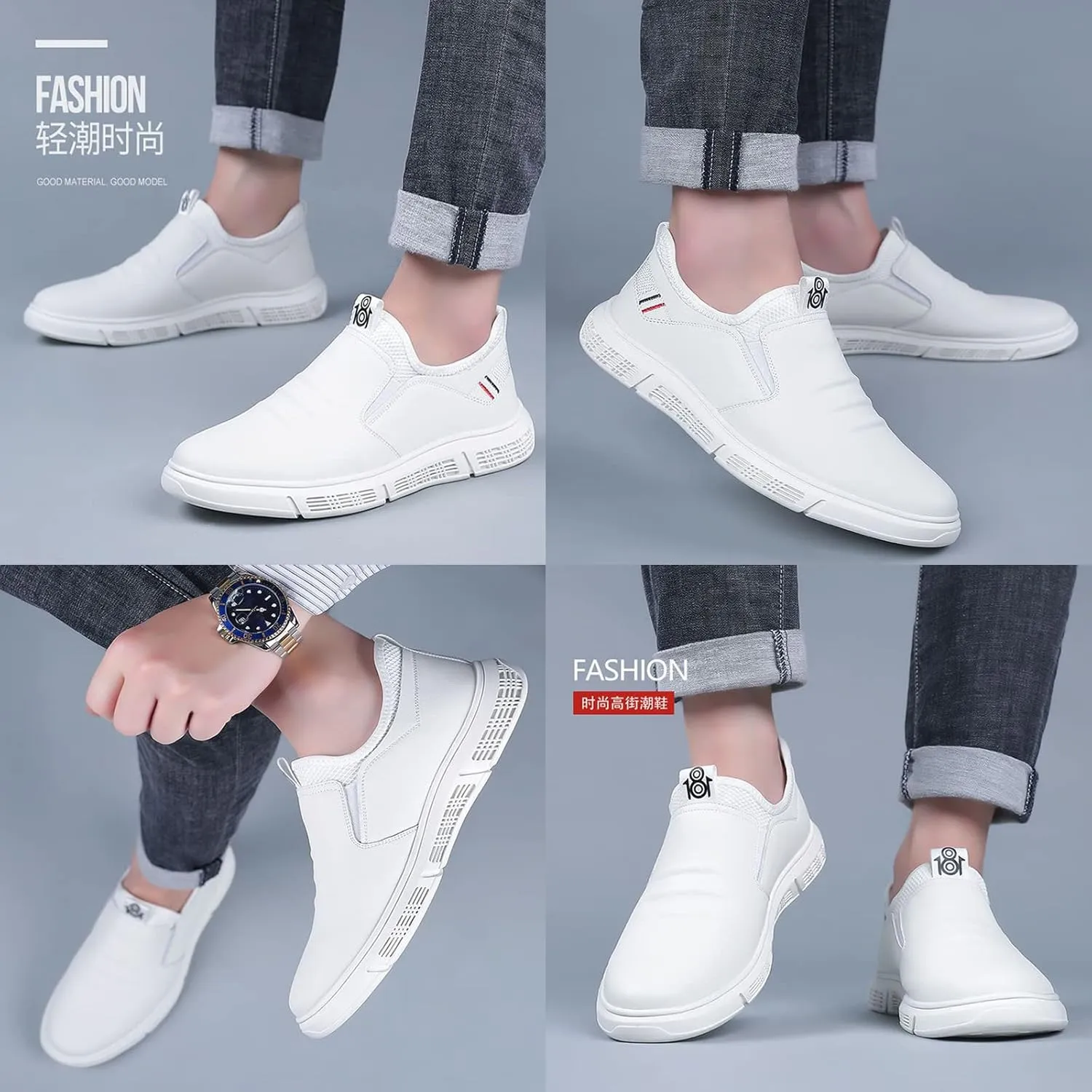 Men's Leather Business Casual Slip On Loafers,Non-Slip Soft Sole Non-Stripe Oxford Derby Orthopedic Leather Shoes