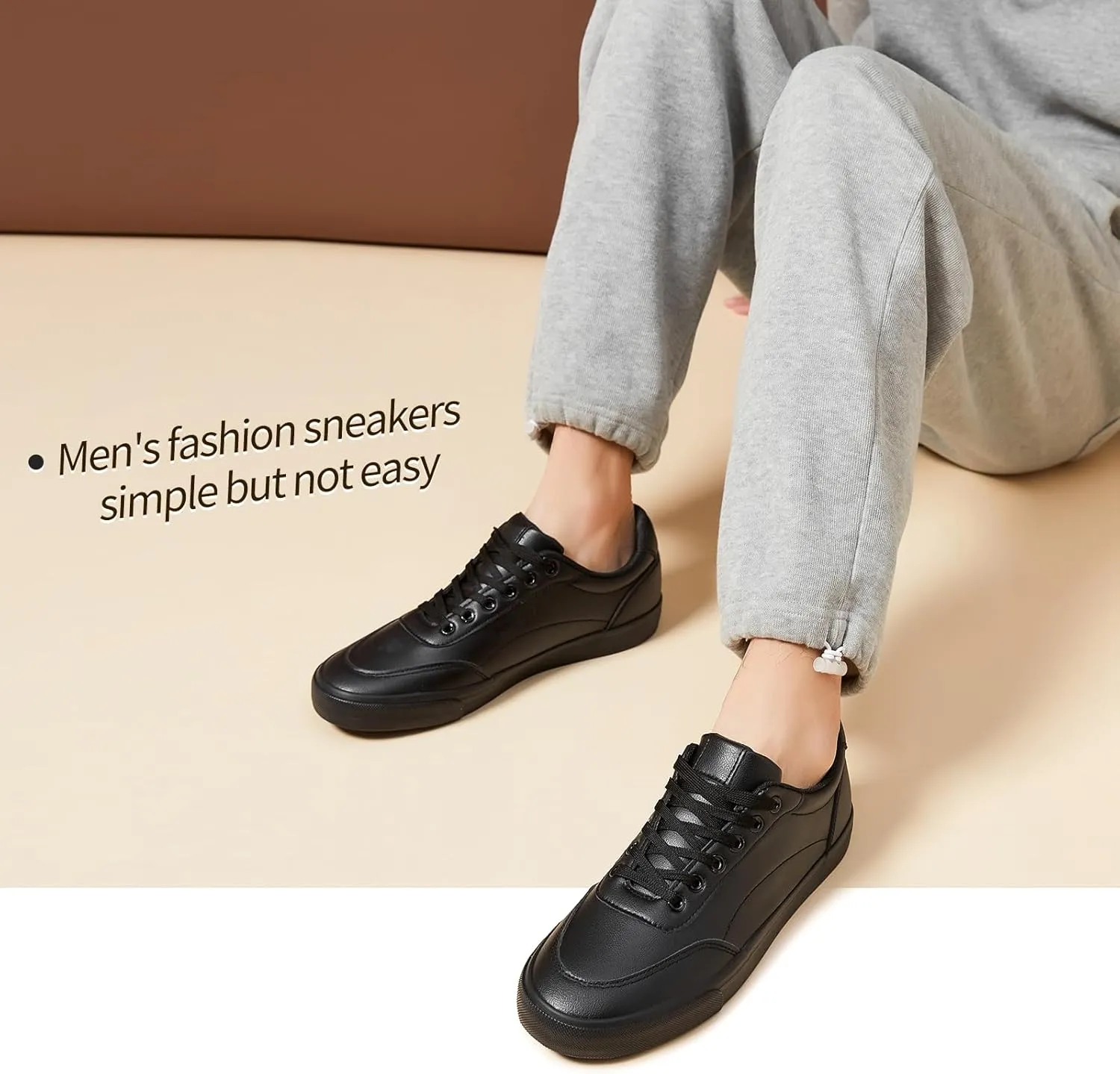 Men's White Low Top Sneaker Classic Casual Sneakers for Men Comfortable PU Leather Tennis Shoes