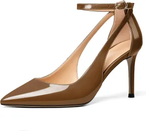 Mettesally Womens High Heels Pointed Toe Ankle Strap Pumps Closed Toe Stiletto Heels Slip On Wedding Party Pump Shoes