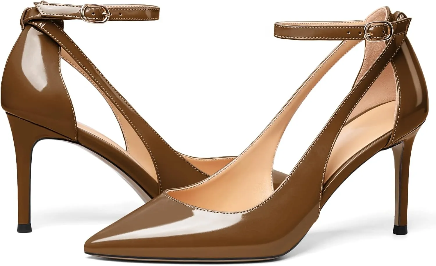 Mettesally Womens High Heels Pointed Toe Ankle Strap Pumps Closed Toe Stiletto Heels Slip On Wedding Party Pump Shoes
