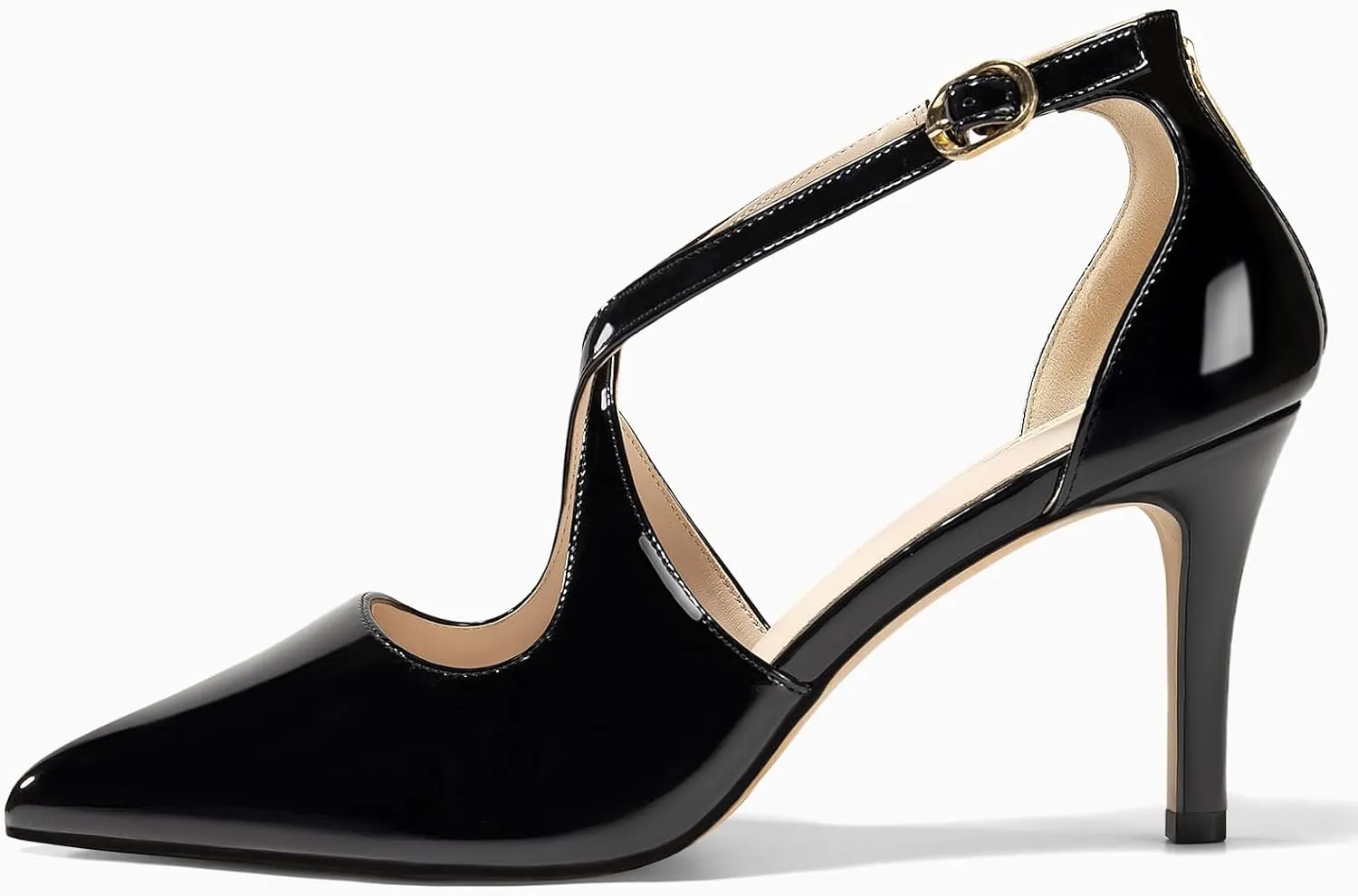 Minshluu Womens Pumps High Heels Pointed Toe Crossed Strap D'Orsay Zip up Stilettos Party Dress Shoes