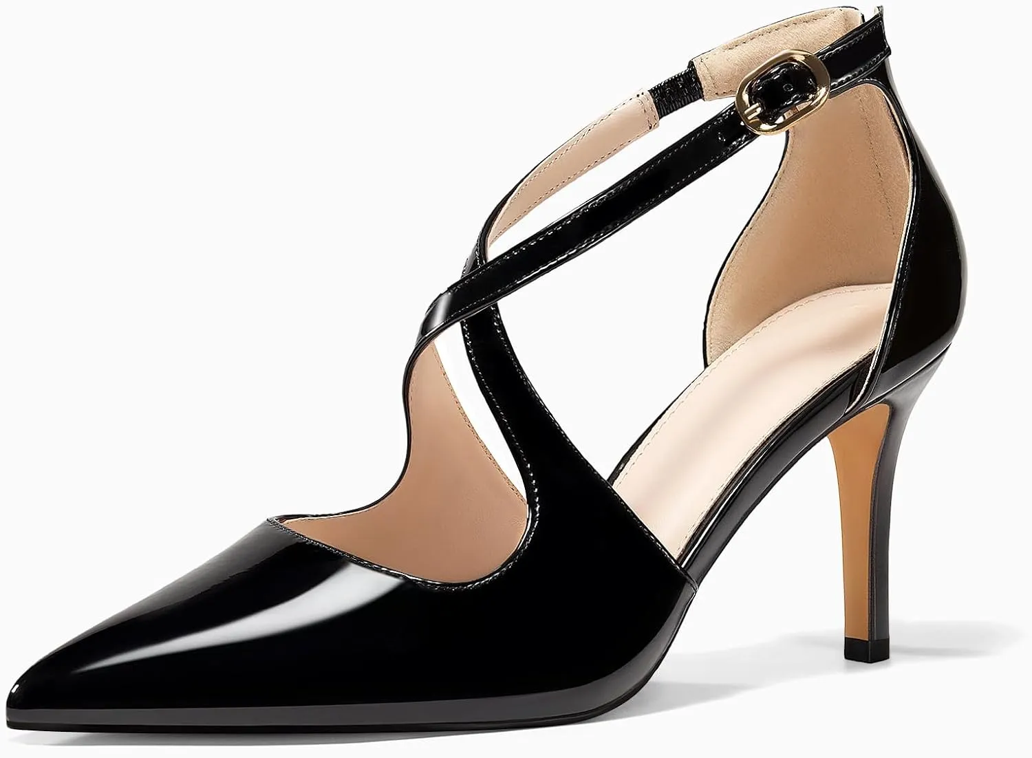 Minshluu Womens Pumps High Heels Pointed Toe Crossed Strap D'Orsay Zip up Stilettos Party Dress Shoes