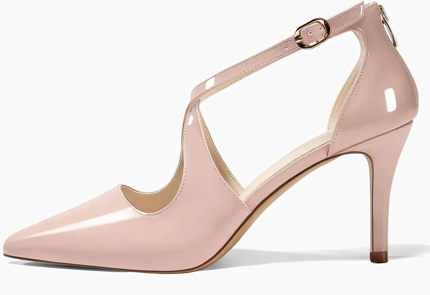 Minshluu Womens Pumps High Heels Pointed Toe Crossed Strap D'Orsay Zip up Stilettos Party Dress Shoes