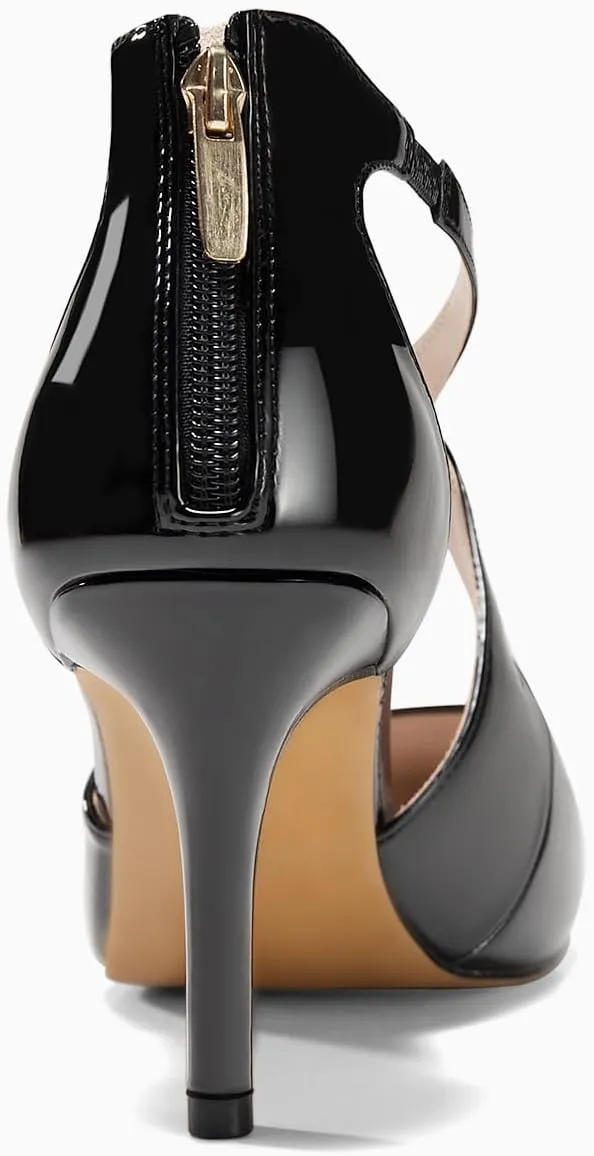 Minshluu Womens Pumps High Heels Pointed Toe Crossed Strap D'Orsay Zip up Stilettos Party Dress Shoes