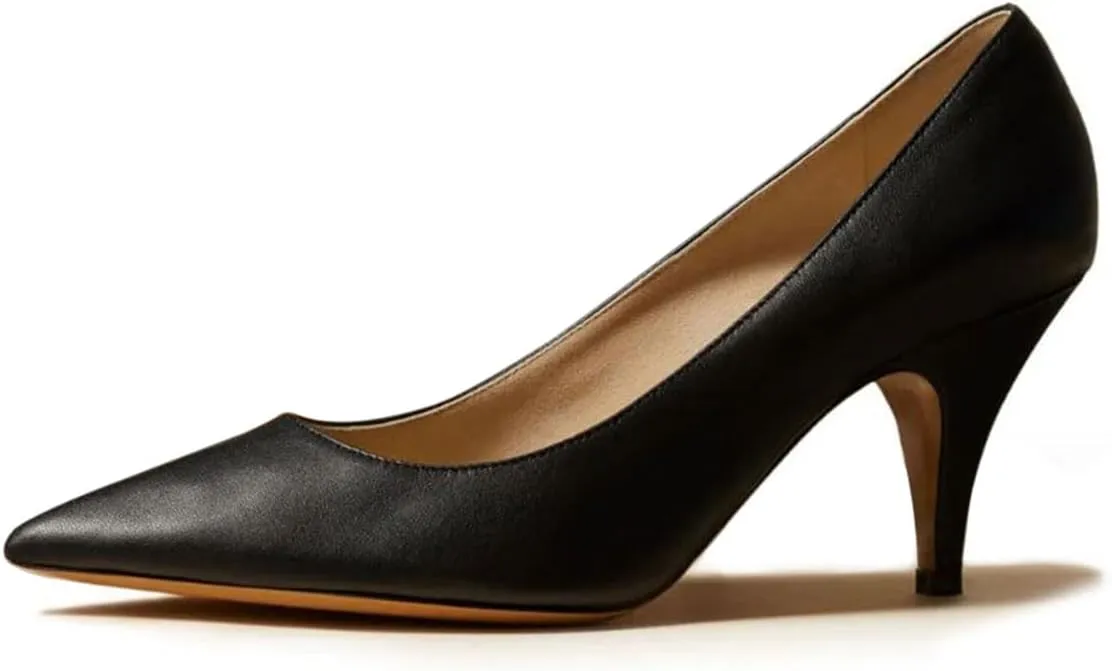 miss left Women Classic Closed Pointed Toe Pumps Slip On Solid Low Cone Heels Versatile Dressy Office Party Date Shoes Size 4-16 US