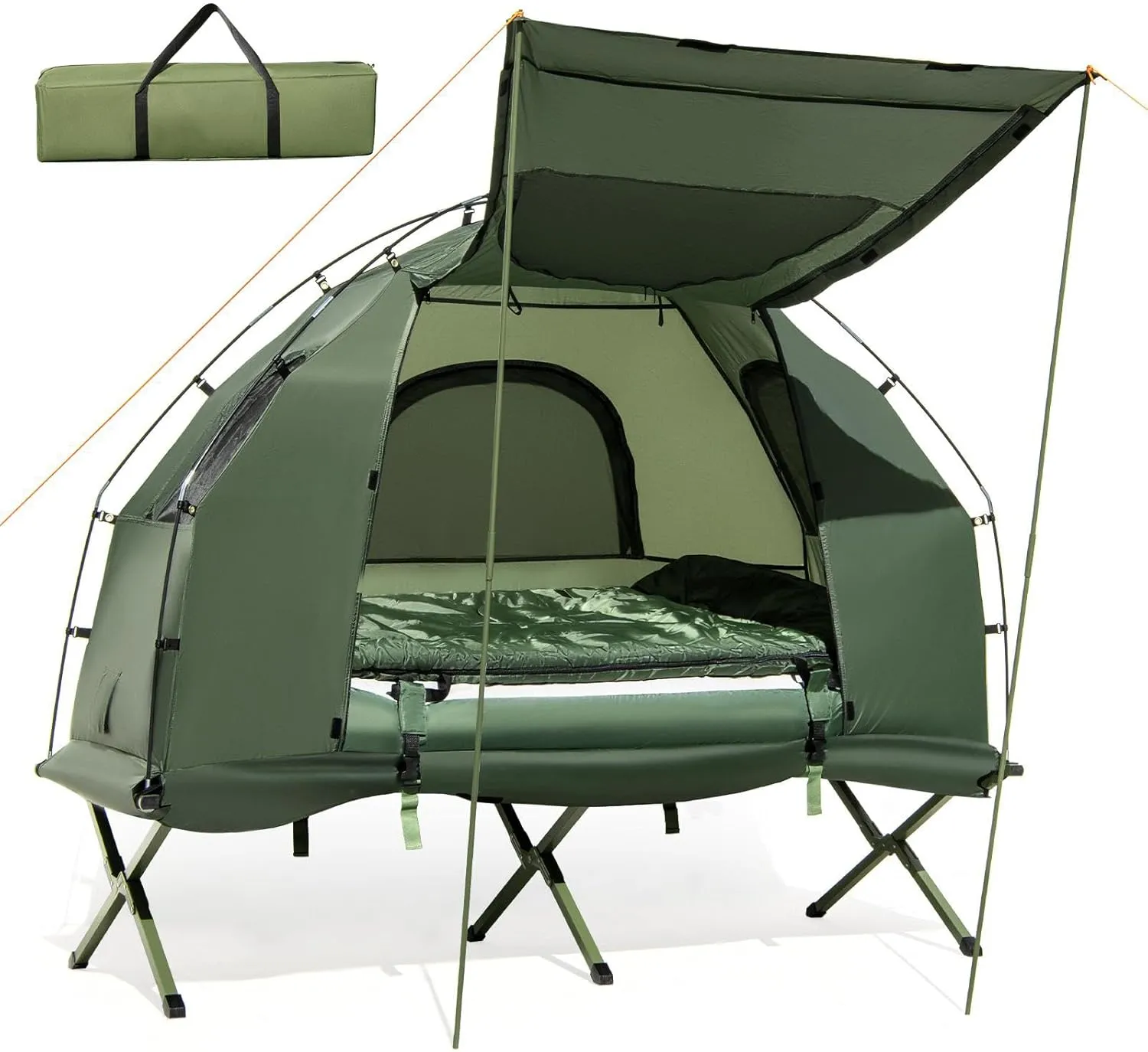 Moccha Folding Camping Tent Cot with Sleeping Bag and Air Mattress, Elevated Camping Tent with Carry Bag for Outdoor Activity, Hiking, Picnic