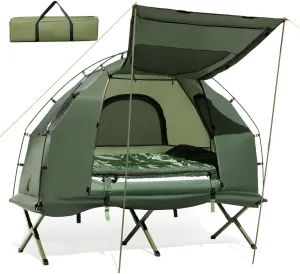 Moccha Folding Camping Tent Cot with Sleeping Bag and Air Mattress, Elevated Camping Tent with Carry Bag for Outdoor Activity, Hiking, Picnic