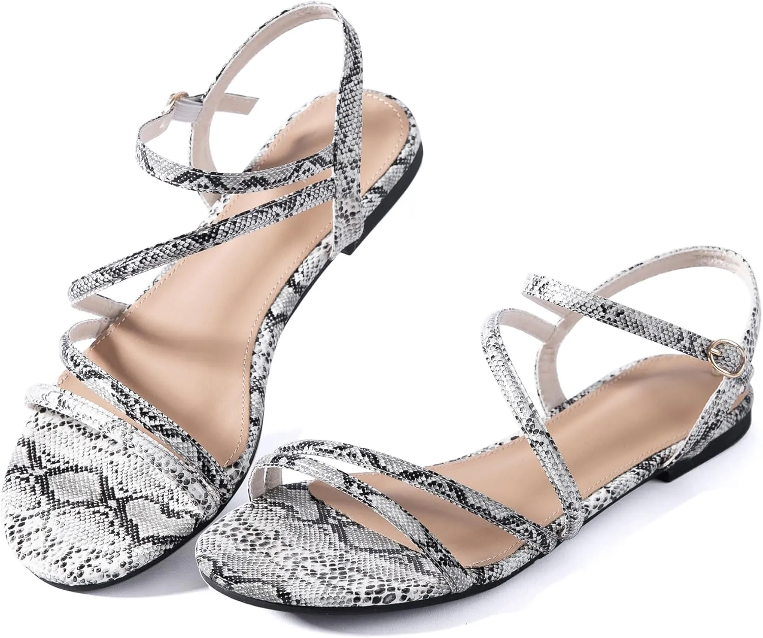 Mtzyoa Women Flat Sandals Dressy Strappy Gladiator Summer Ankle Strap Nude Open Toe Comfortable Wedding Casual Leather Ladies Party Trendy Vacation