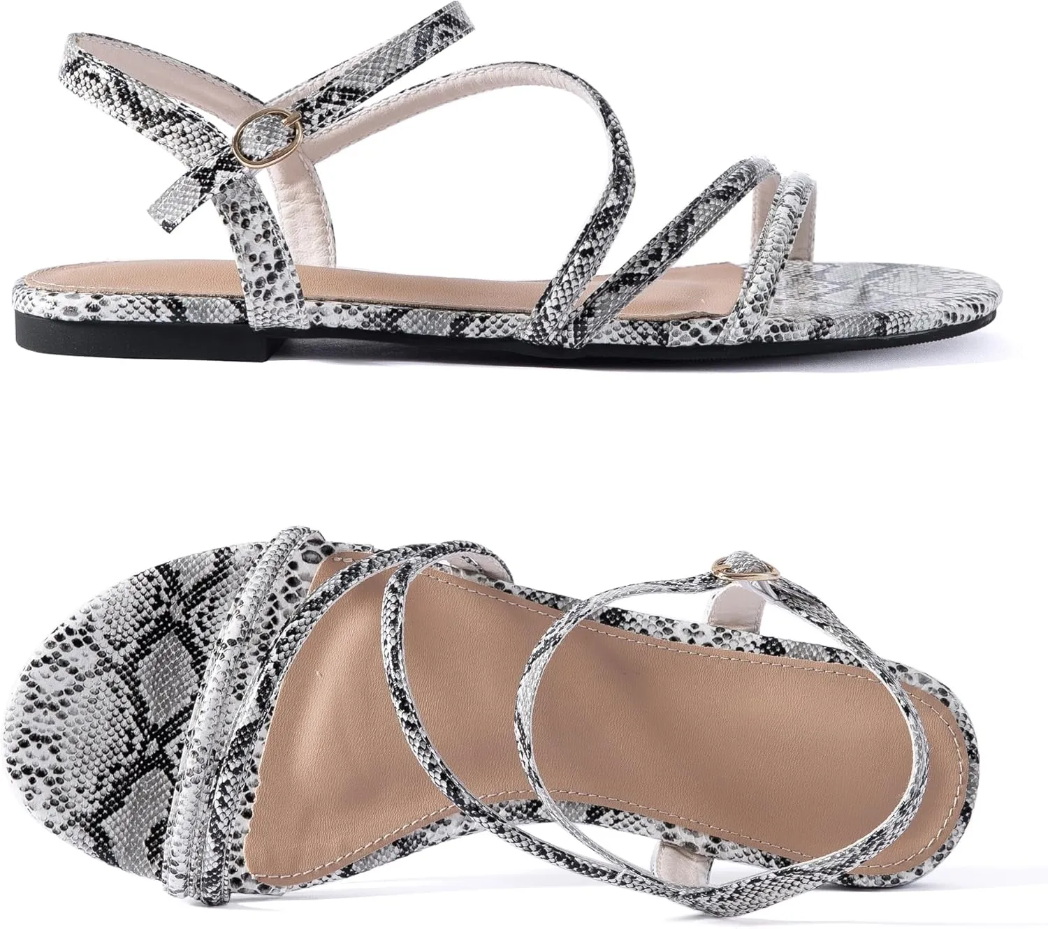 Mtzyoa Women Flat Sandals Dressy Strappy Gladiator Summer Ankle Strap Nude Open Toe Comfortable Wedding Casual Leather Ladies Party Trendy Vacation