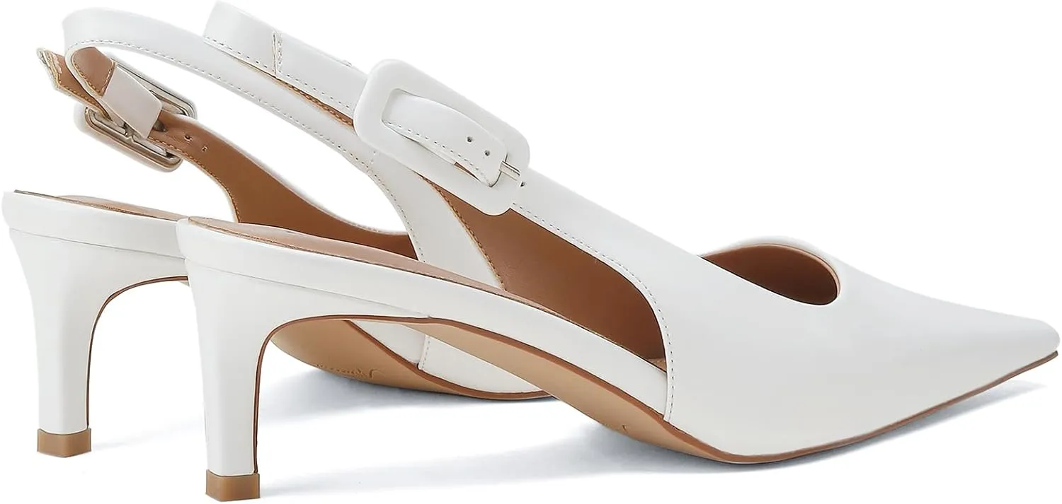 MUCCCUTE Slingback Heels for Women Closed Pointed Toe Heels Women's Pumps 2 3/5" Mid Heel Comfortable Office Wedding Party Pump