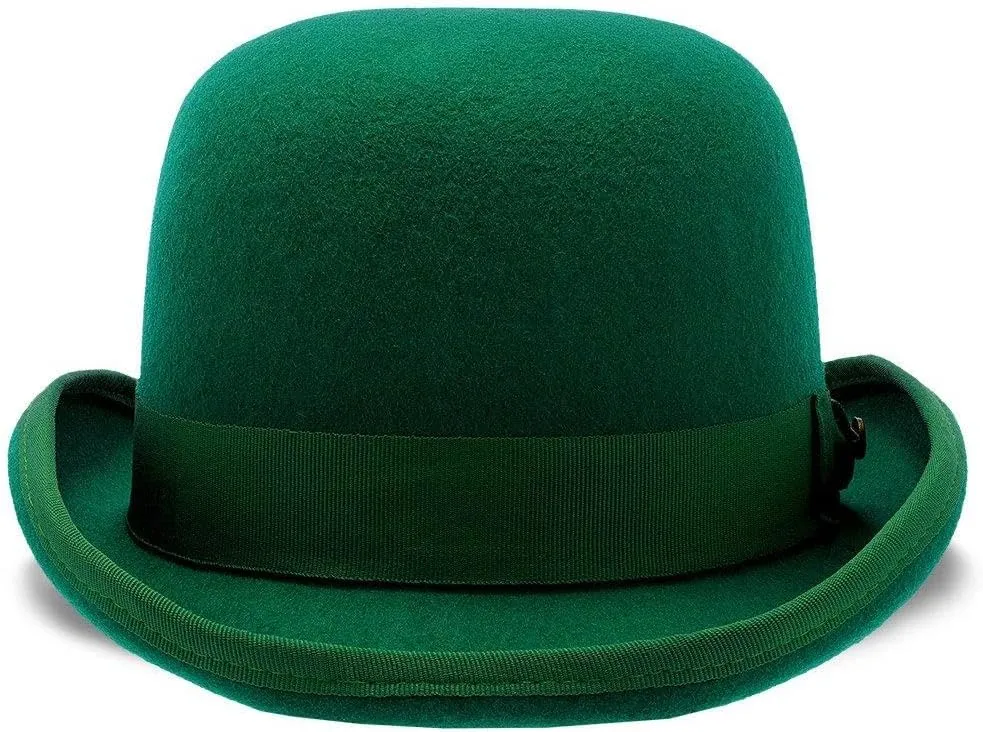 My Lucky Wool Derby Hat – Shamrock Green, Curled Brim, 5" Crown, Grosgrain Hatband, Satin Lining, Leather Sweatband,