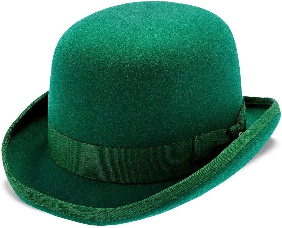 My Lucky Wool Derby Hat – Shamrock Green, Curled Brim, 5" Crown, Grosgrain Hatband, Satin Lining, Leather Sweatband,