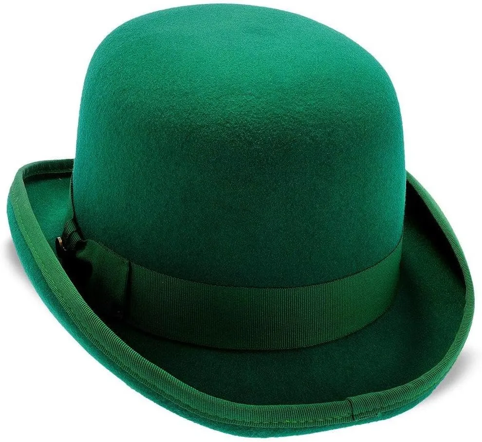My Lucky Wool Derby Hat – Shamrock Green, Curled Brim, 5" Crown, Grosgrain Hatband, Satin Lining, Leather Sweatband,