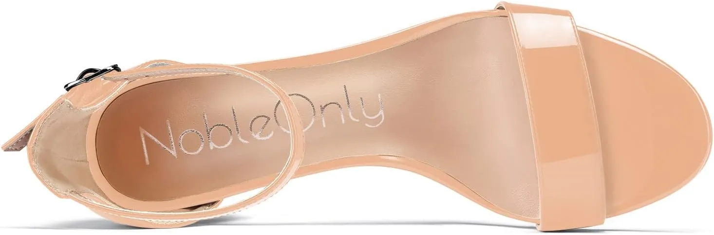 NobleOnly Women Chunky Block High Heels Peep Open Toe Sandals Ankle Strap Cute Dress Wedding Clear Shoes 3 Inches Heel