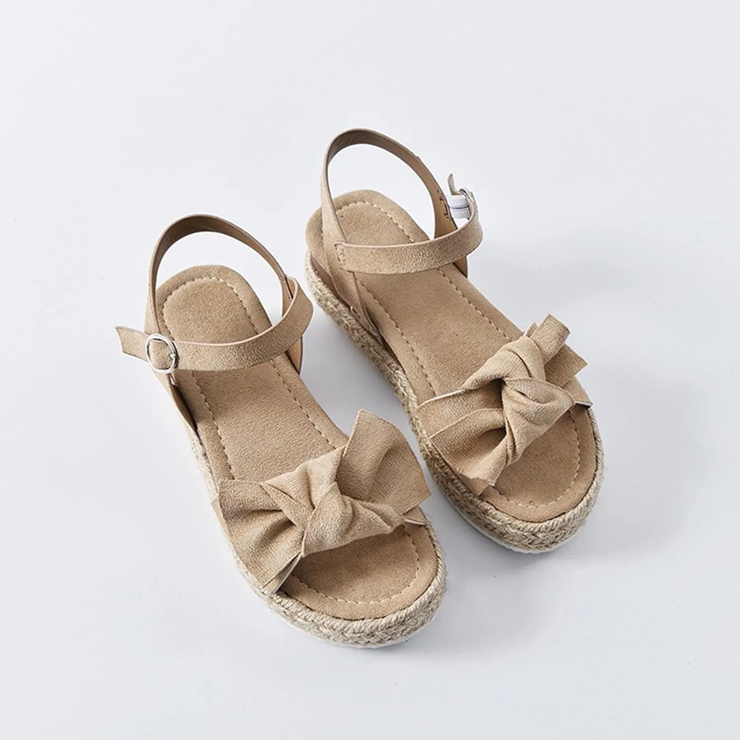 oiangi Espadrille Platform Sandals for Women Summer Casual Leopard Bow Ankle Strap Buckle Open Toe Studded Wedge Sandalias Comfortable Outdoor Shoes