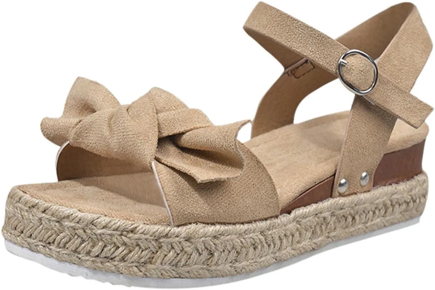 oiangi Espadrille Platform Sandals for Women Summer Casual Leopard Bow Ankle Strap Buckle Open Toe Studded Wedge Sandalias Comfortable Outdoor Shoes