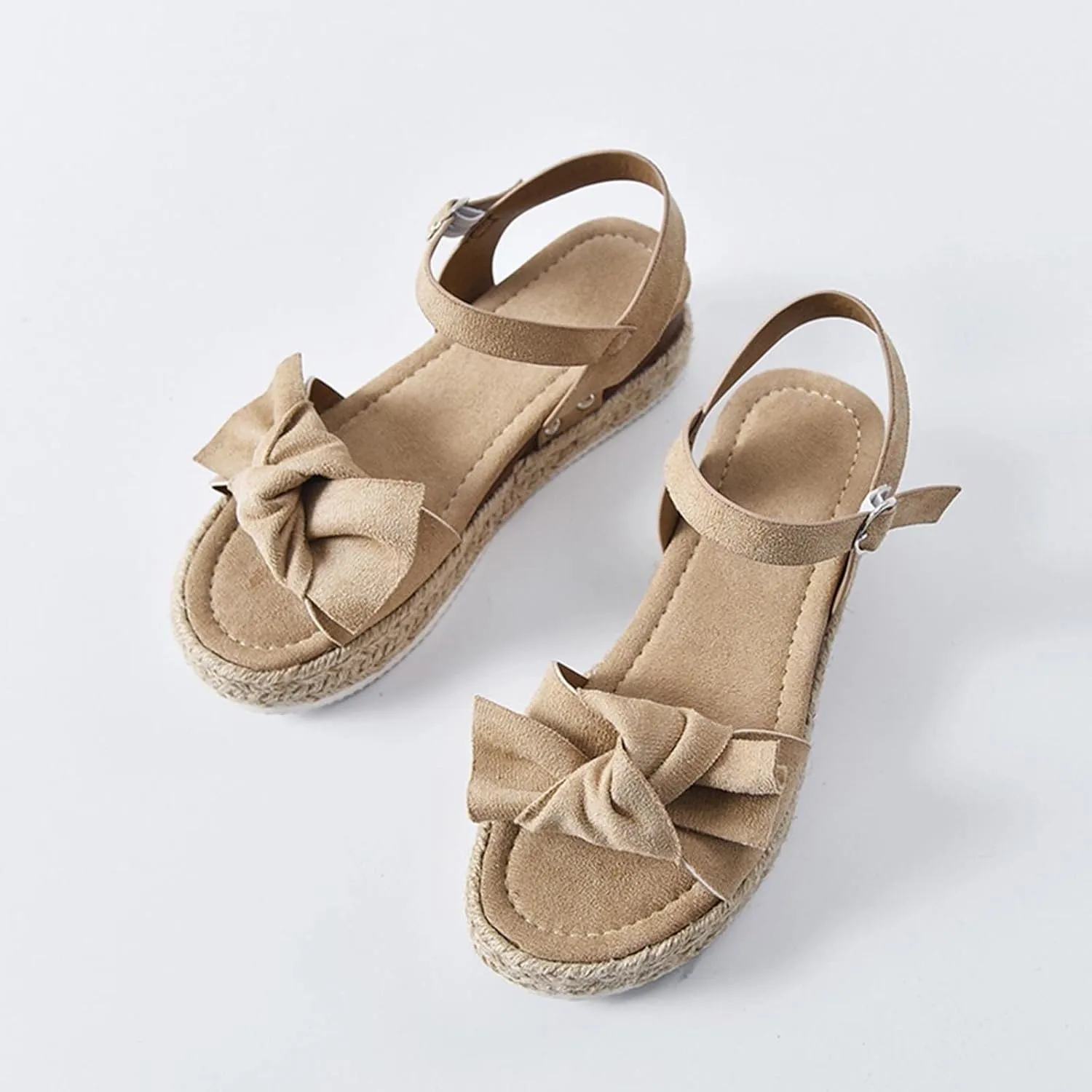 oiangi Espadrille Platform Sandals for Women Summer Casual Leopard Bow Ankle Strap Buckle Open Toe Studded Wedge Sandalias Comfortable Outdoor Shoes