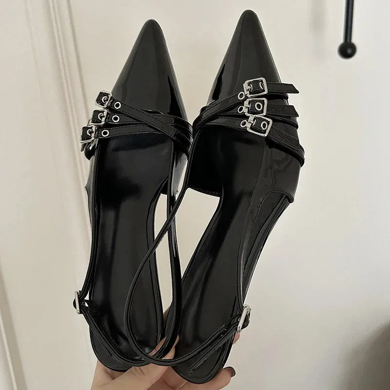 Pointed Toe Buckle Strap Pump Shoes