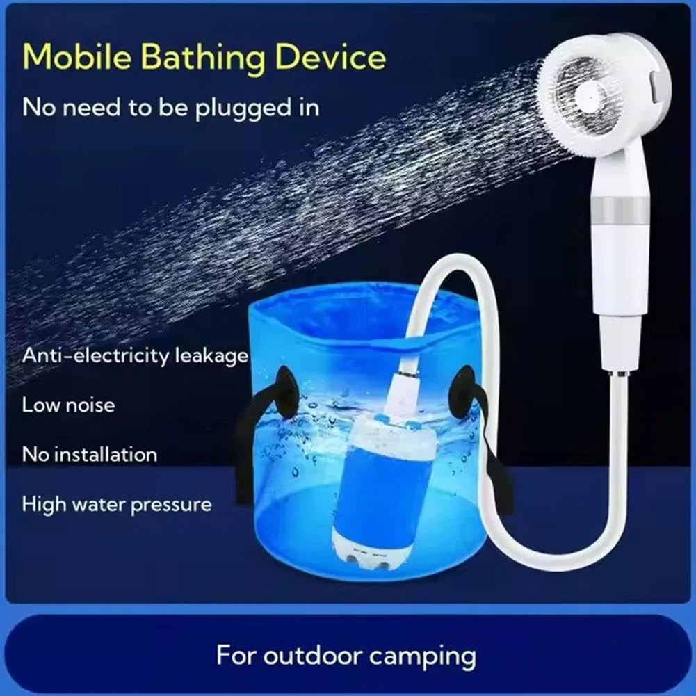 Portable Camping Shower Pump,Outdoor Camp Shower Pump with Portable Bucket,Upgrade Rechargeable Electric Shower Pump with Intelligent Multiple Spray Modes,for Camping,Hiking,Pet Cleaning