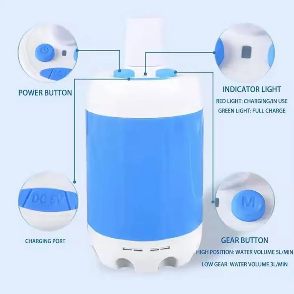Portable Camping Shower Pump,Outdoor Camp Shower Pump with Portable Bucket,Upgrade Rechargeable Electric Shower Pump with Intelligent Multiple Spray Modes,for Camping,Hiking,Pet Cleaning