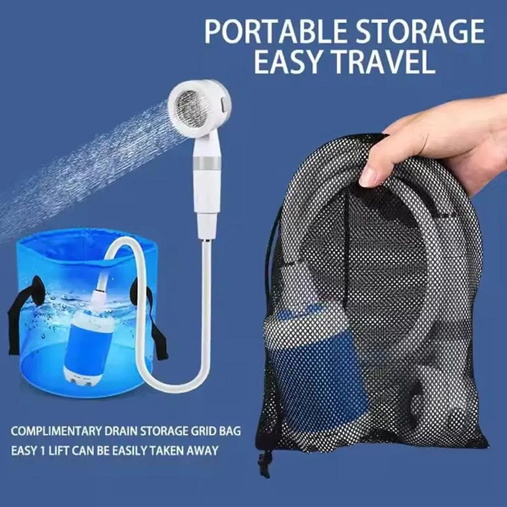 Portable Camping Shower Pump,Outdoor Camp Shower Pump with Portable Bucket,Upgrade Rechargeable Electric Shower Pump with Intelligent Multiple Spray Modes,for Camping,Hiking,Pet Cleaning