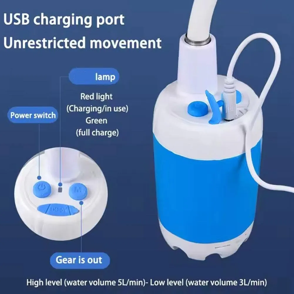 Portable Camping Shower Pump,Outdoor Camp Shower Pump with Portable Bucket,Upgrade Rechargeable Electric Shower Pump with Intelligent Multiple Spray Modes,for Camping,Hiking,Pet Cleaning