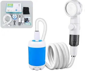 Portable Camping Shower Pump,Outdoor Camp Shower Pump with Portable Bucket,Upgrade Rechargeable Electric Shower Pump with Intelligent Multiple Spray Modes,for Camping,Hiking,Pet Cleaning