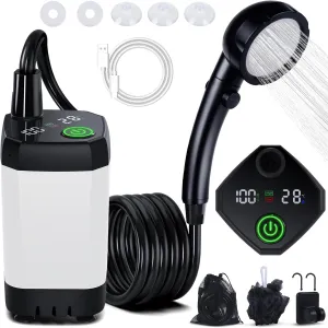 Portable Shower for Camping, [Long-Lasting] Spopal 6000mAh Rechargeable Camping Shower with Intelligent LED Display, 4 Spray Modes, IPX7 Waterproof Outdoor Camp Pump for Hiking, Travel, Car, Pet White