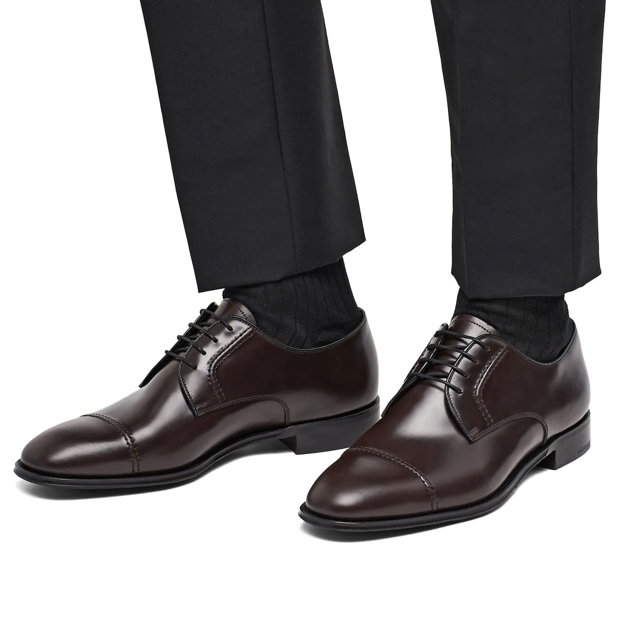Prada 2EB184-ZJY Men's Shoes Brown Polished Calf-Skin Leather Derby (PRM1010)