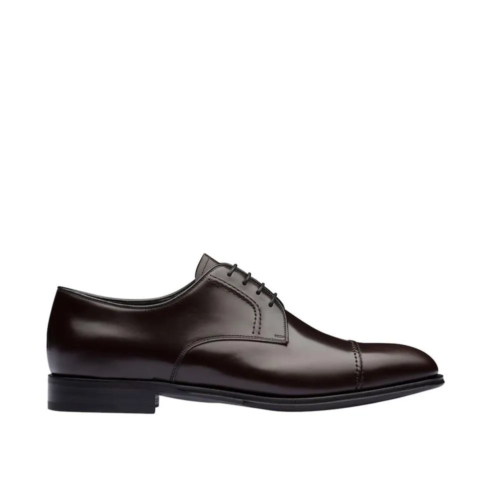 Prada 2EB184-ZJY Men's Shoes Brown Polished Calf-Skin Leather Derby (PRM1010)
