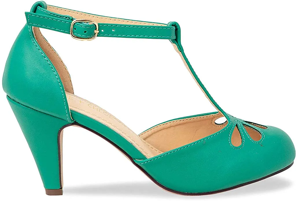 Pumps, Chloe T-Strap Unique assortment Kimmy-36 (5.5, Dark Green Heel Women's Teardrop & Mid Chase Recommended Dark Green)