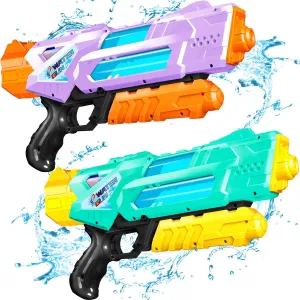 Quanquer Super Water Guns for Adults - 2 Pack Super Guns Water Soaker Blaster Squirt Toy 1200cc with Excellent Range - Gift Toys for Outdoor Swimming Pool Fighting Play (Purple Green)