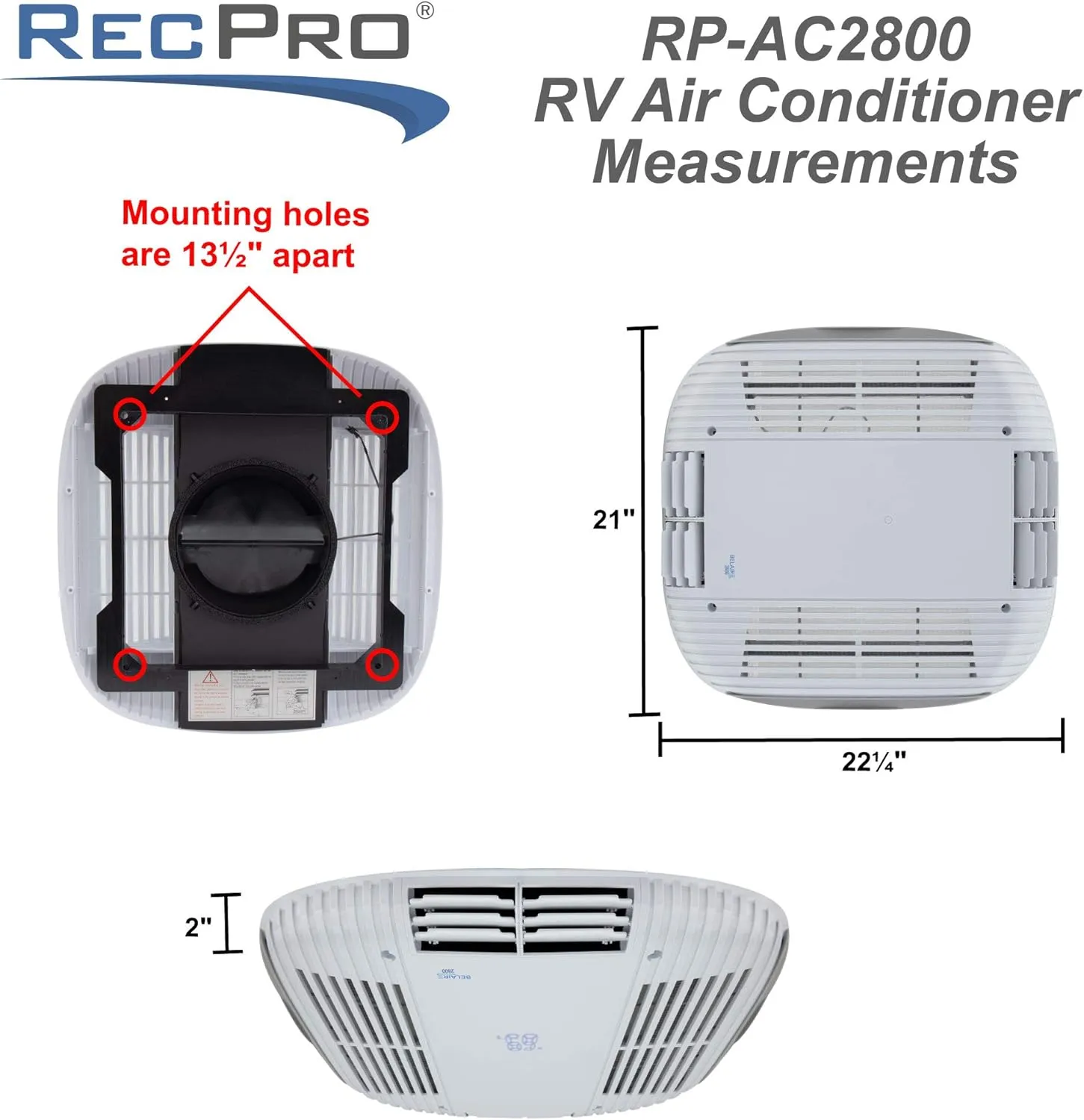 RecPro RV Air Conditioner Low Profile 9.5K Non-Ducted | Optional Heat Pump | Quiet AC | Cooling Only | RV AC Unit | Camper Air Conditioner (Do Not Include Heat Pump, White)