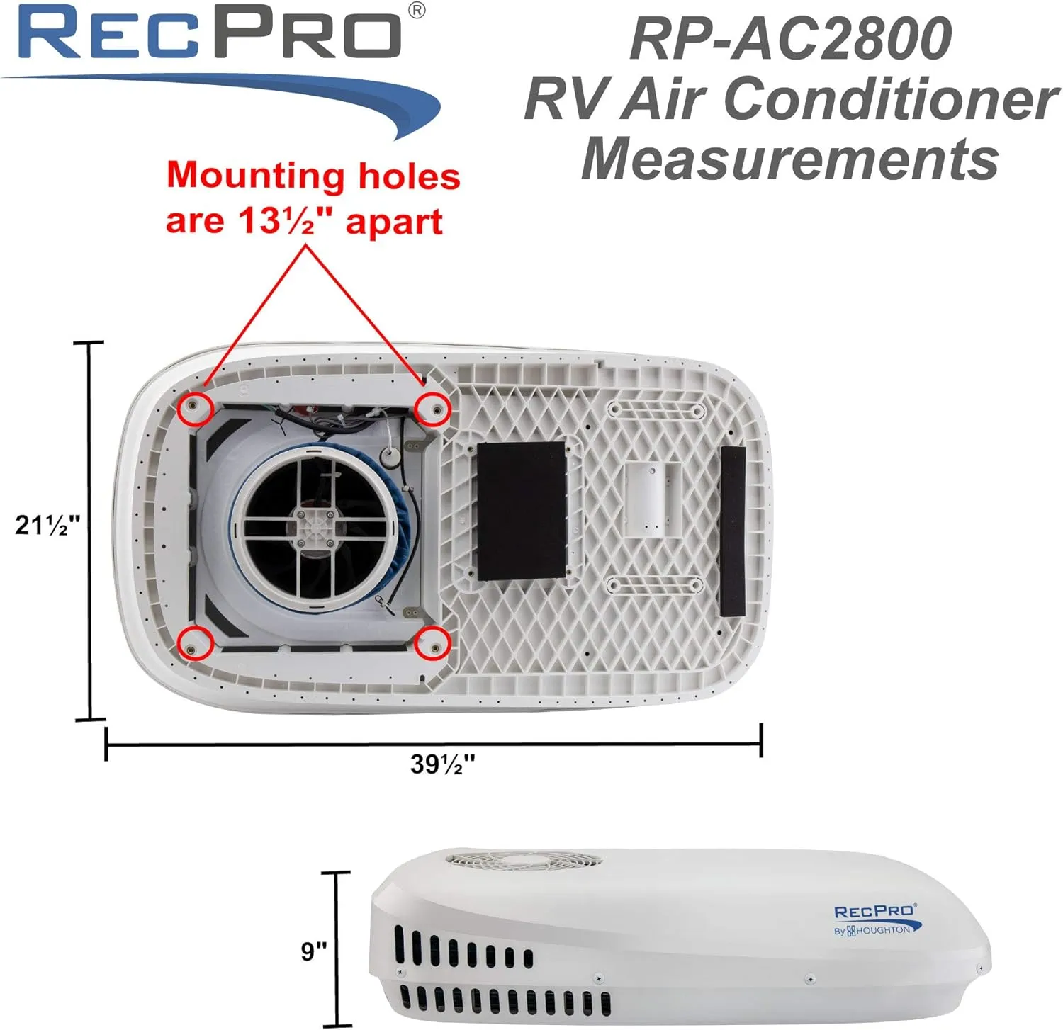 RecPro RV Air Conditioner Low Profile 9.5K Non-Ducted | Optional Heat Pump | Quiet AC | Cooling Only | RV AC Unit | Camper Air Conditioner (Do Not Include Heat Pump, White)